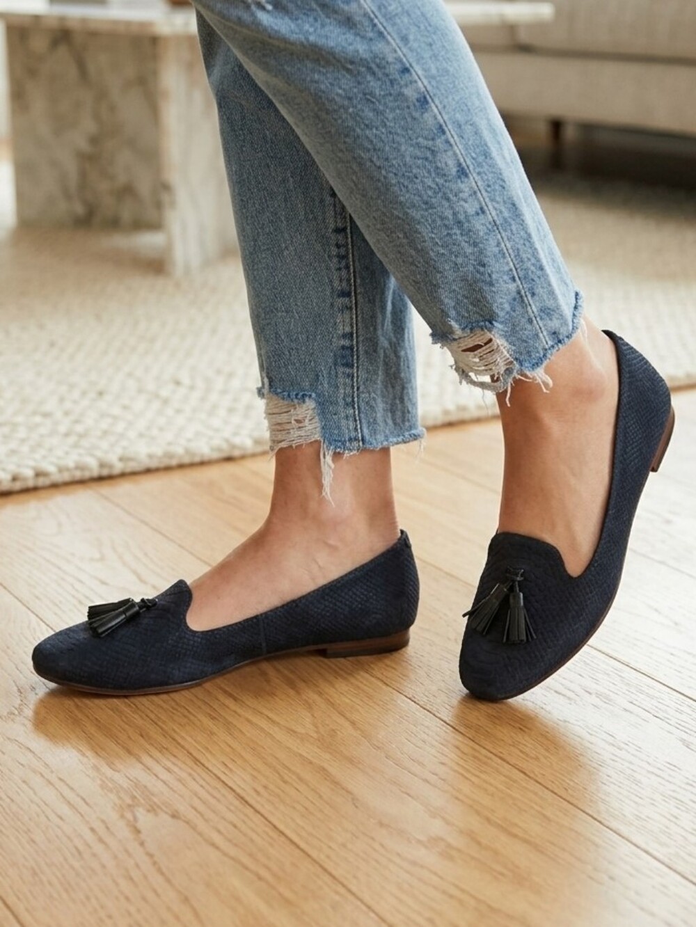 Madewell💙Navy with BlackTassel-Trim Loafers GUC Sz 8